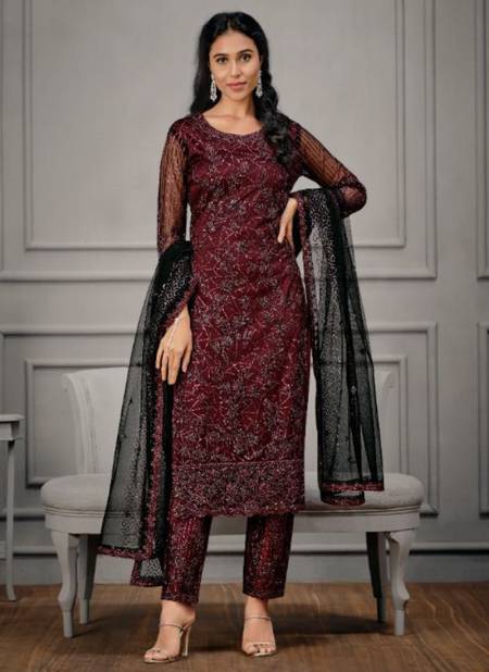 Maroon Colour VIPUL GLITZ 3 Heavy Net Festive Wear Designer Salwar Suit Collection 4922